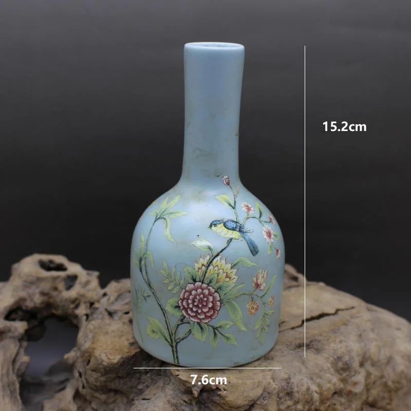 Антикварная керамическая голубая мини ваза Цзиндэчжэнь флакон японские