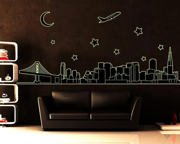 Сделай сам и изображением ночного города светится в темноте наклейки на стену