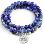 Женский натуральный 6 мм темно-синий морской камень из осадочной породы с лотосом Ом Буддой браслет для йоги 108 Мала ожерелье Прямая поставка
