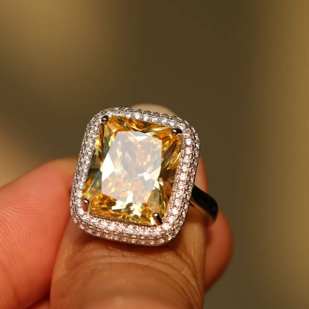 Роскошное однотонное серебряное кольцо с желтым цирконием in18k золотого цвета с кристаллами цирконием moissanite Золотое обручальное кольцо для влюбленных пар