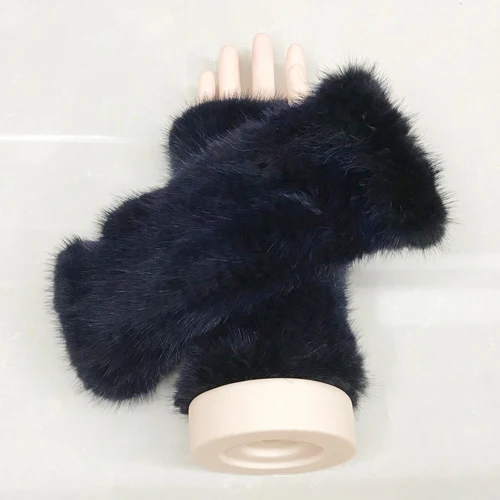dark blue Популярные перчатки из натурального меха норки лучшие эластичные модные женские вязаные варежки из натурального меха норки новые женские перчатки из натурального меха норки - Цвет: dark blue
