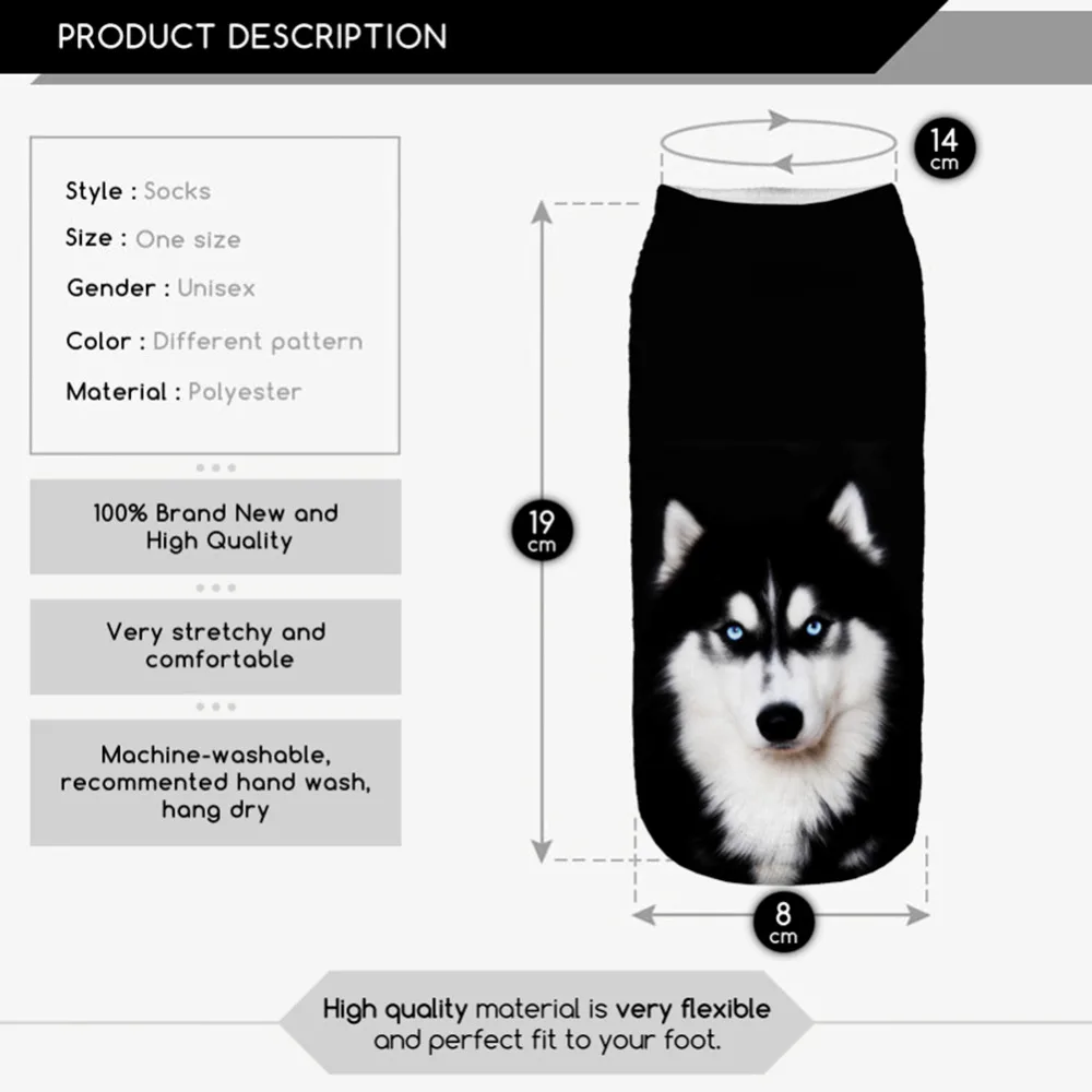 Носки 1 пара новые носки с 3D принтом хаски новинка унисекс носок низкой лодыжкой