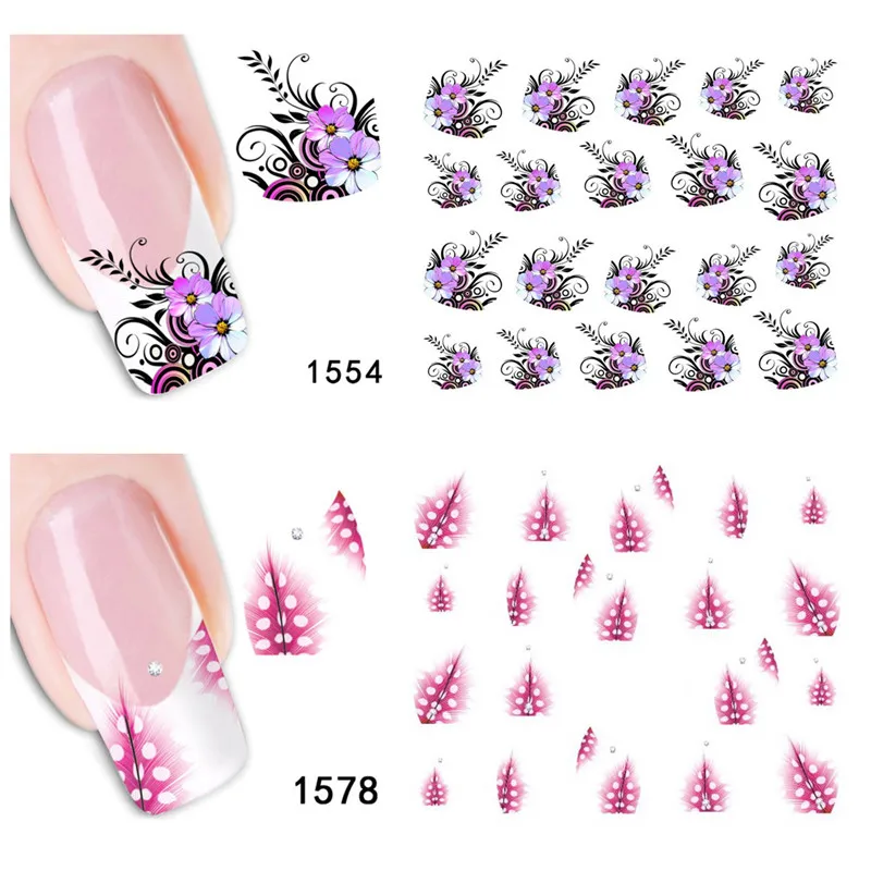Наклейки для ногтей 2 шт. водные переводные наклейки сексуальные милые цветочные