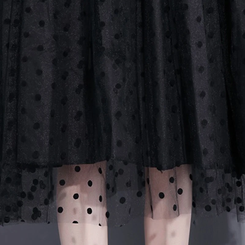 VGH горошек лентой летние платья для Для женщин 2018 о шеи Половина рукавом сетки