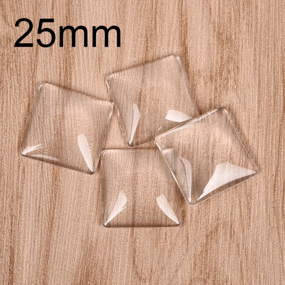 

10pcs/lot 25mm Square Cabochons Transparent Glass Clear Flat Back for DIY Pendant Findings Jewelry Making Handmade Accessories