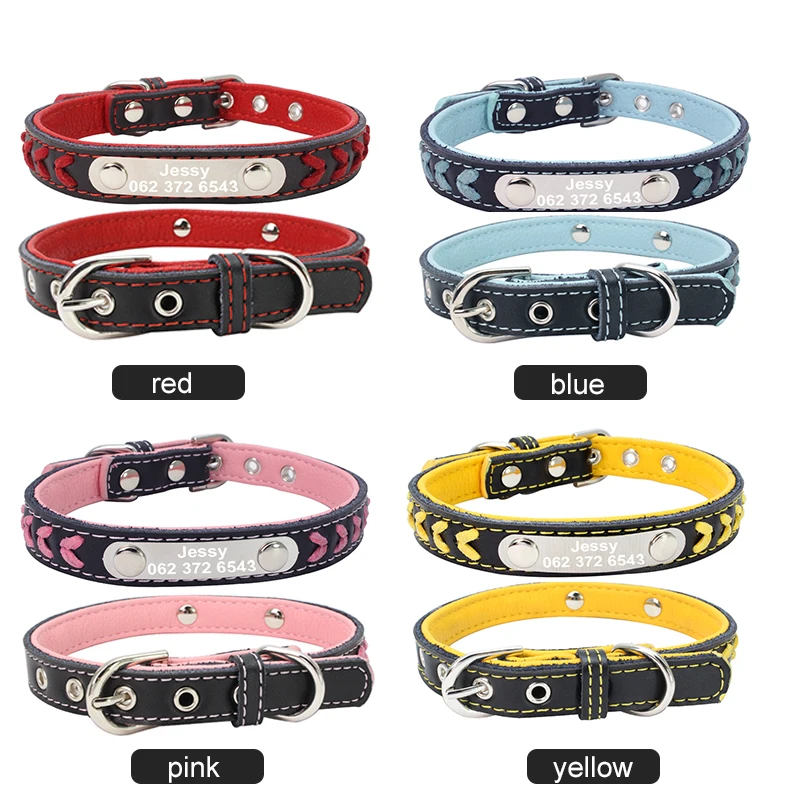 Регулируемый кожаный ошейник для собак YVYOO индивидуальный с бесплатной