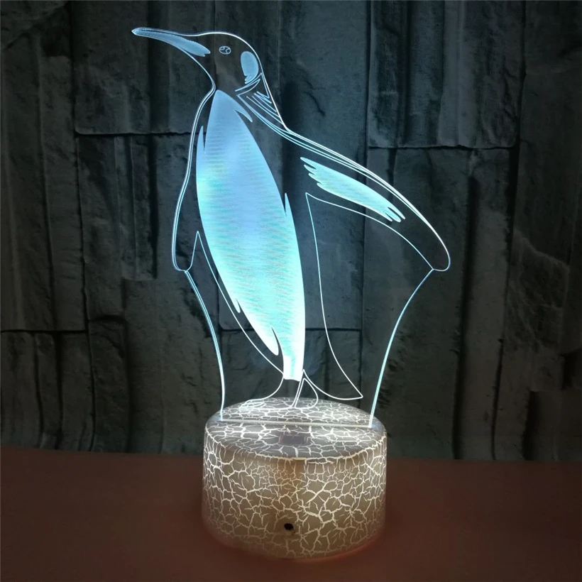 Ночсветильник в виде симпатичного пингвина с 3D иллюзией светодиодная акриловая