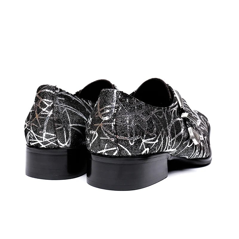 

Stylish Printed Mens Italian Leather Shoes Big Buckle Strap Men Loafers sapato social masculino Hot Square Toe Wedding Shoes Men