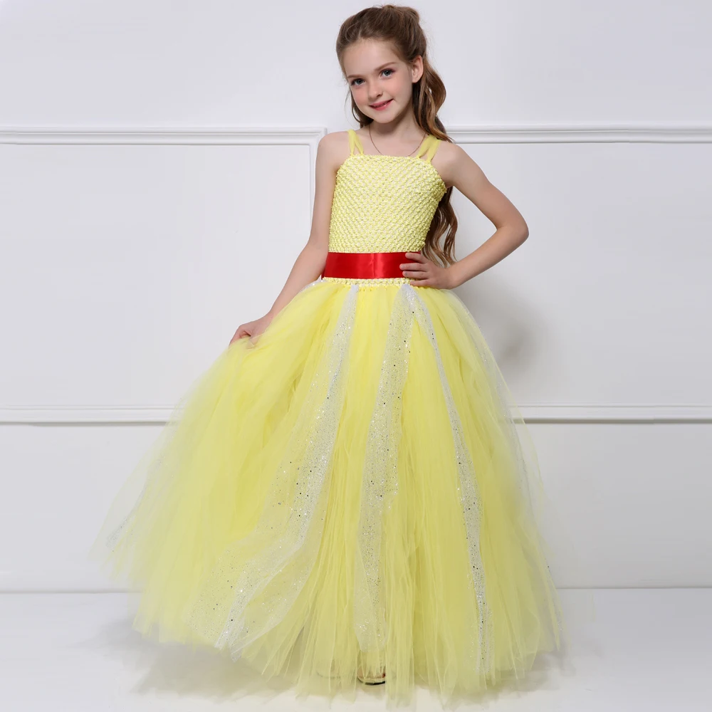 Belle Princess Tutu Dresses For Girls Wedding Party Dress Kids Beauty Beast Halloween Costumes Yellow Ball Gown 1-14 | Детская одежда и