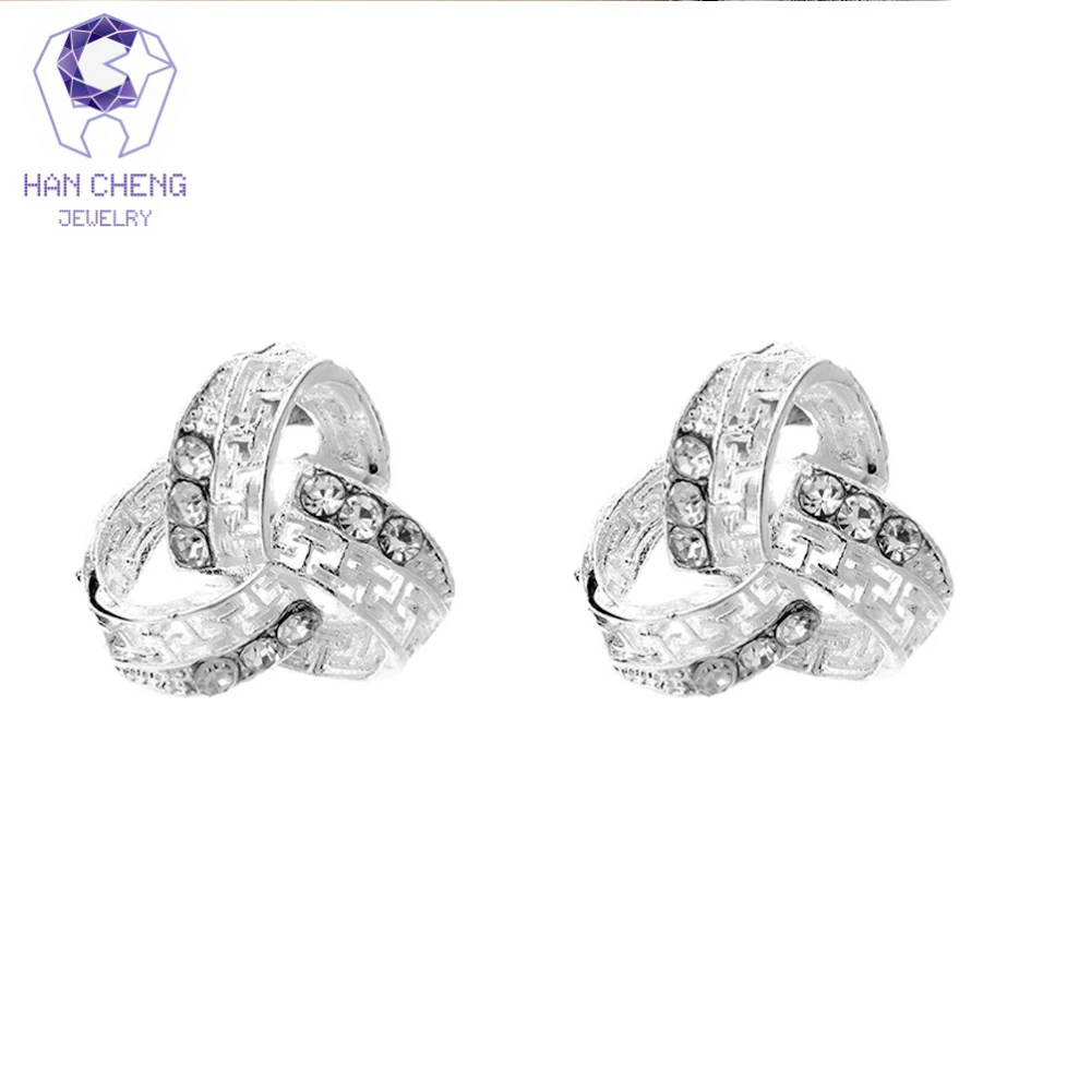 Женские сережки-гвоздики HanCheng с тремя полукруглыми золотыми камнями и стразами |