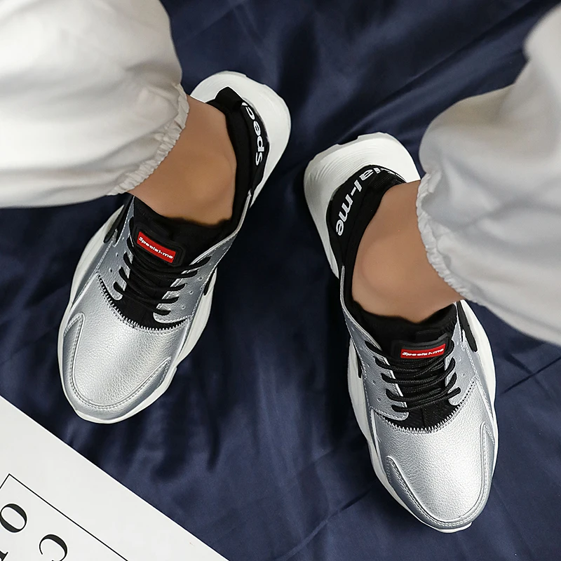 Беззвучные мужские кроссовки повседневная обувь на толстом каблуке удобная