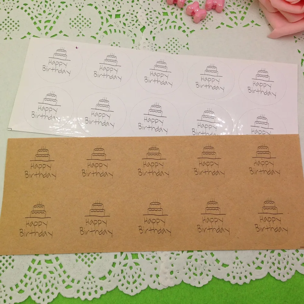 

5000pcs/lot happy birthday Kraft paper Sticker For Diy Hand Made Gift Cake Candy Paper Tags Self Adhesive Stickers Label