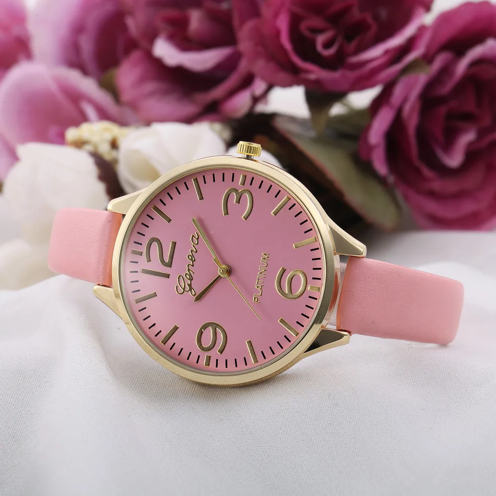 Часы женские повседневные из искусственной кожи с большим циферблатом и тонким