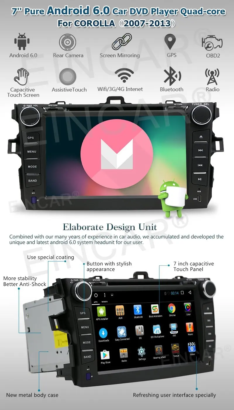 Quad-core GPS Car Stereo in Dash 7inch Android 6.0 System with Bluetooth Navigation FM AM RDS Autoradio Capaictive Multi-tou | Автомобили