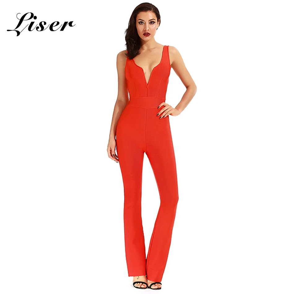 Женский комбинезон с V-образным вырезом в обтяжку | Женская одежда