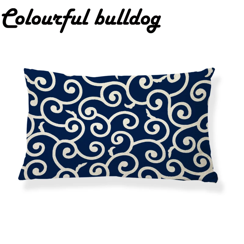 Оптовая продажа темно синяя народная линия Геометрическая талия наволочка 30*50 см