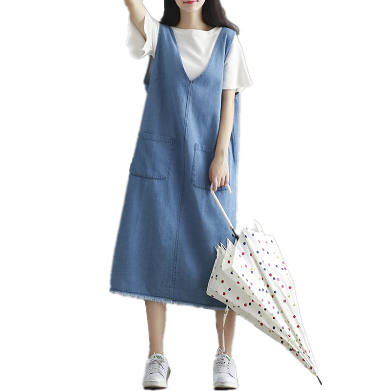 V образным вырезом джинсовое платье без рукавов Сезон весна осень Повседневные