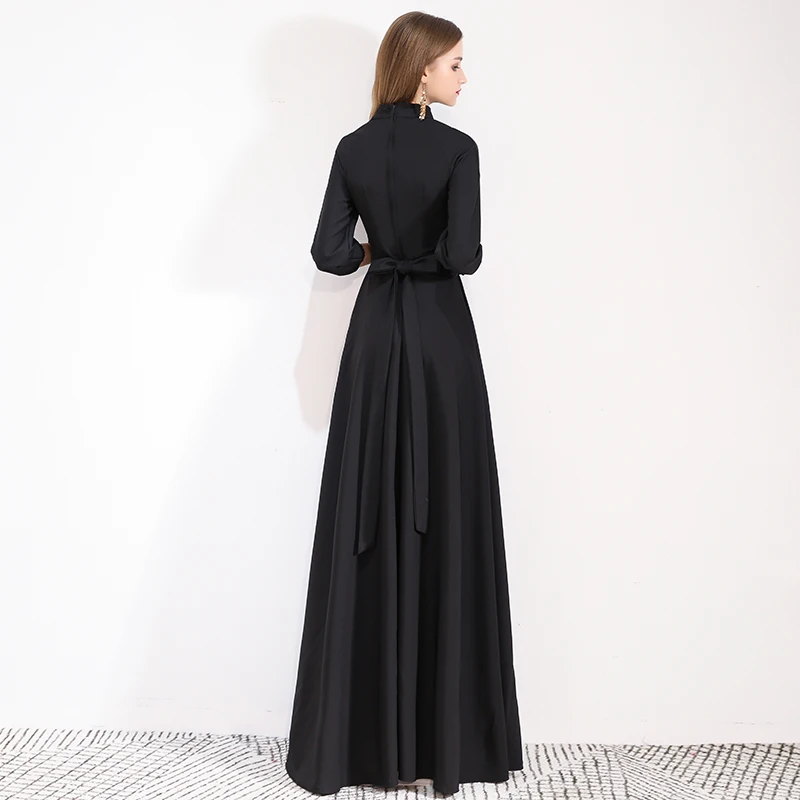 Черное длинное формальное вечернее платье LYFY28 кружевное сексуальное на молнии с