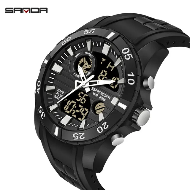 black White SANDA мужские s часы Новые Модные Повседневные светодиодный цифровые спортивные часы на открытом воздухе мужские Многофункциональные цифровые часы Relogio Masculino - Цвет: black White