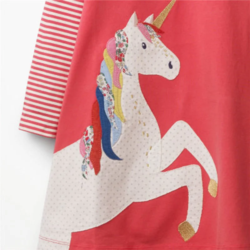VIKITA Girls Christmas Dresses Kids Animal Cartoon Clothing Children Striped Long Sleeve Dress for Girl | Детская одежда и обувь