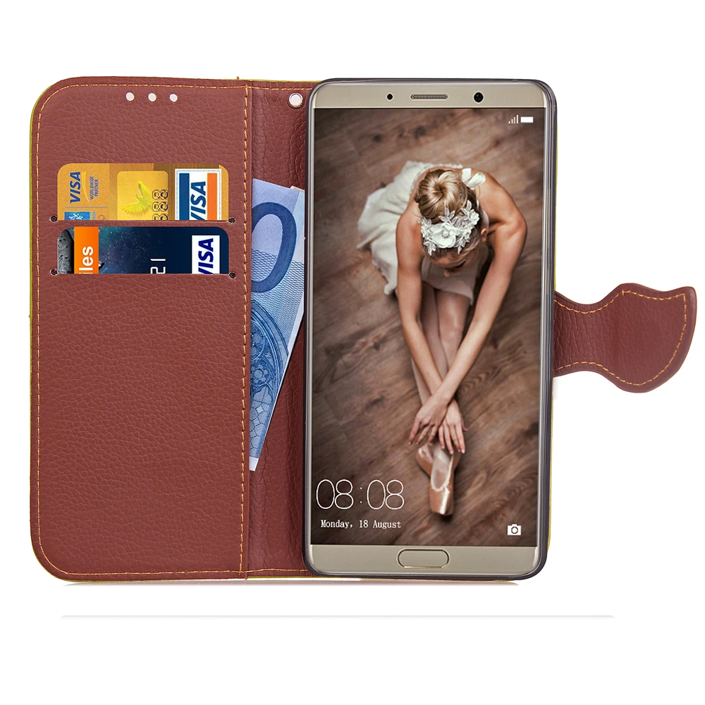 Cover Mobile Phone Case For Huawei Mate 10 5.9&quot Leaf Design Flip PU Leather TPU Shell Holster Bag Card Slot Kickstand Hand Strap |