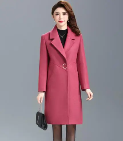 rose Red Классическое пальто большого размера, шерстяное пальто для женщин, Осень-зима, Новые Топы с длинным рукавом, Дамское кашемировое пальто, элегантные женские пальто 4XL5XL - Цвет: rose Red