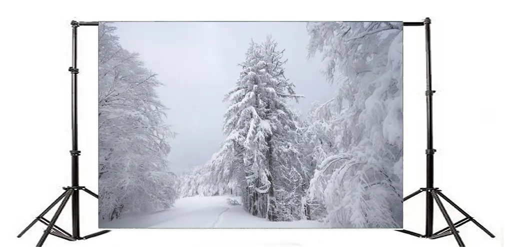Photography Backdrop Christmas Snow Covered Landscape Pine Trees Nature Winter Photo Background Party | Электроника