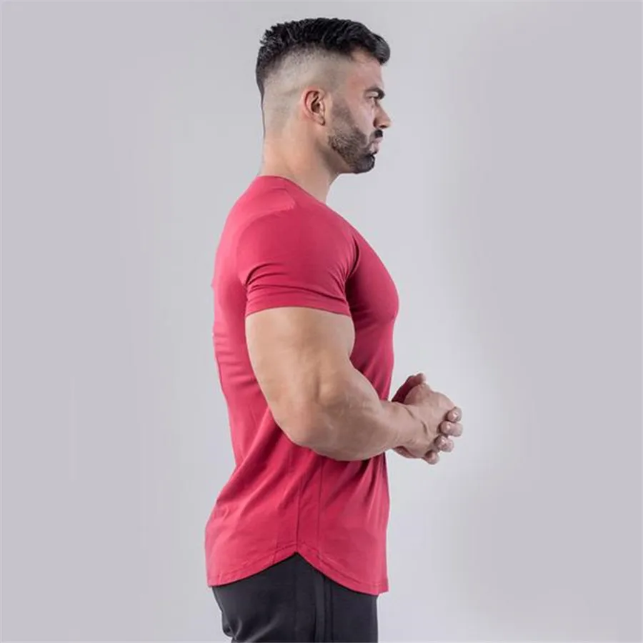 Мужская обтягивающая футболка для бега хлопковая с коротким рукавом мужская