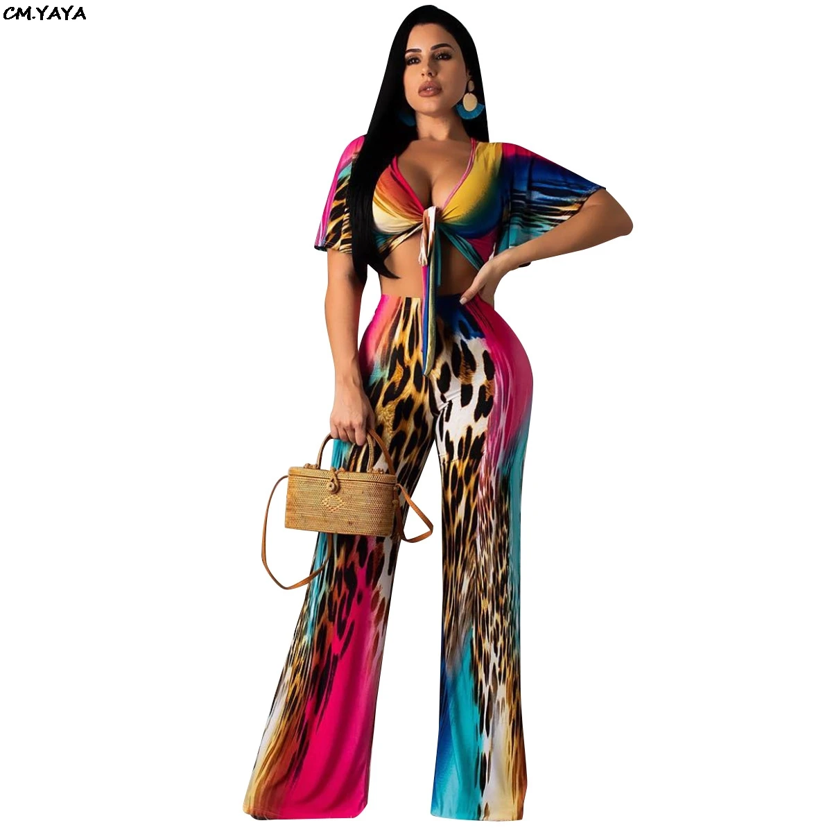 Женский комплект из 2 предметов с 3d принтом радуги и леопарда сексуальный