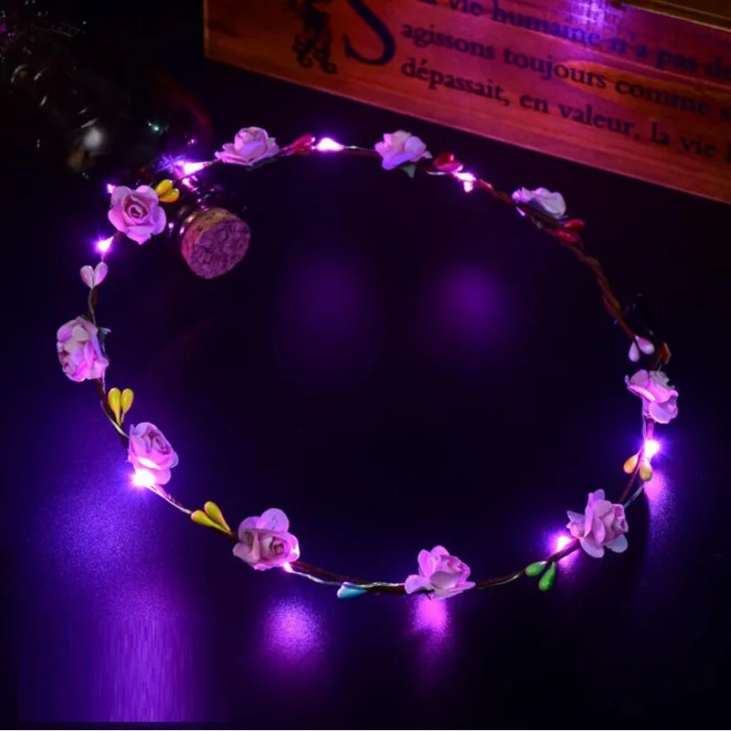 12 шт./компл. мигает светодиодный Свечение Цветок Корона ободки свет вечерние Rave Цветочный волос гирлянды венок Свадебный девушка головной убор Декор