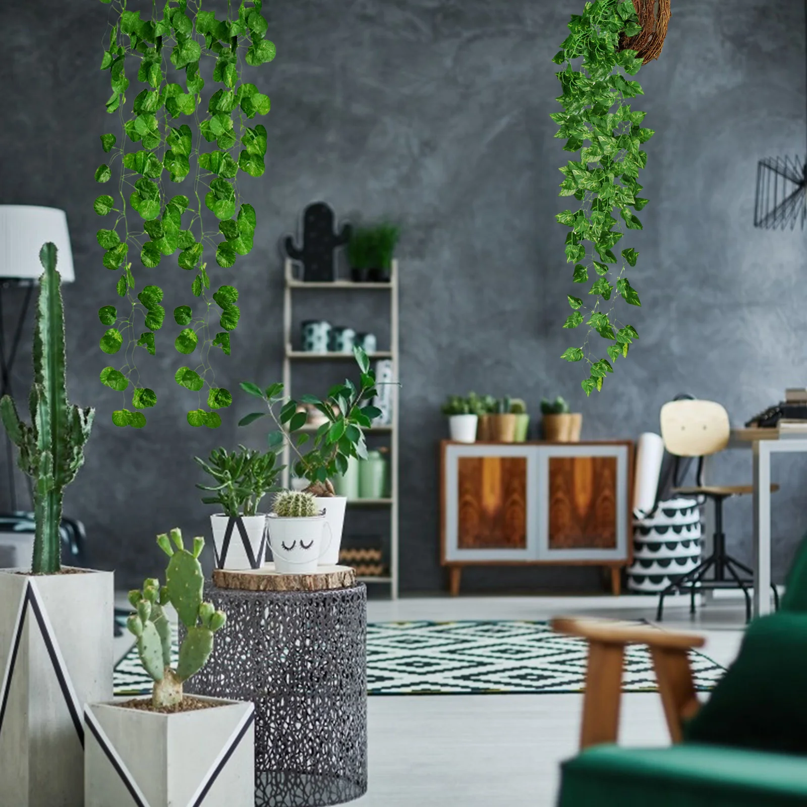 2 шт. искусственные зеленые настенные Подвесные Растения гирлянда из листьев