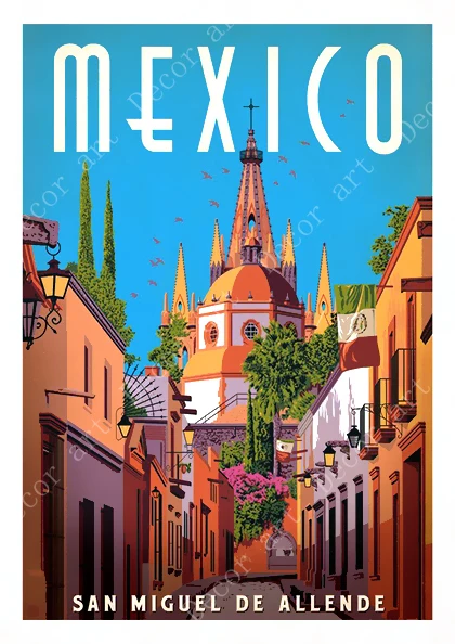 Ретро путешествия в Мексику по воздуху Франция холст картины винтажные стены
