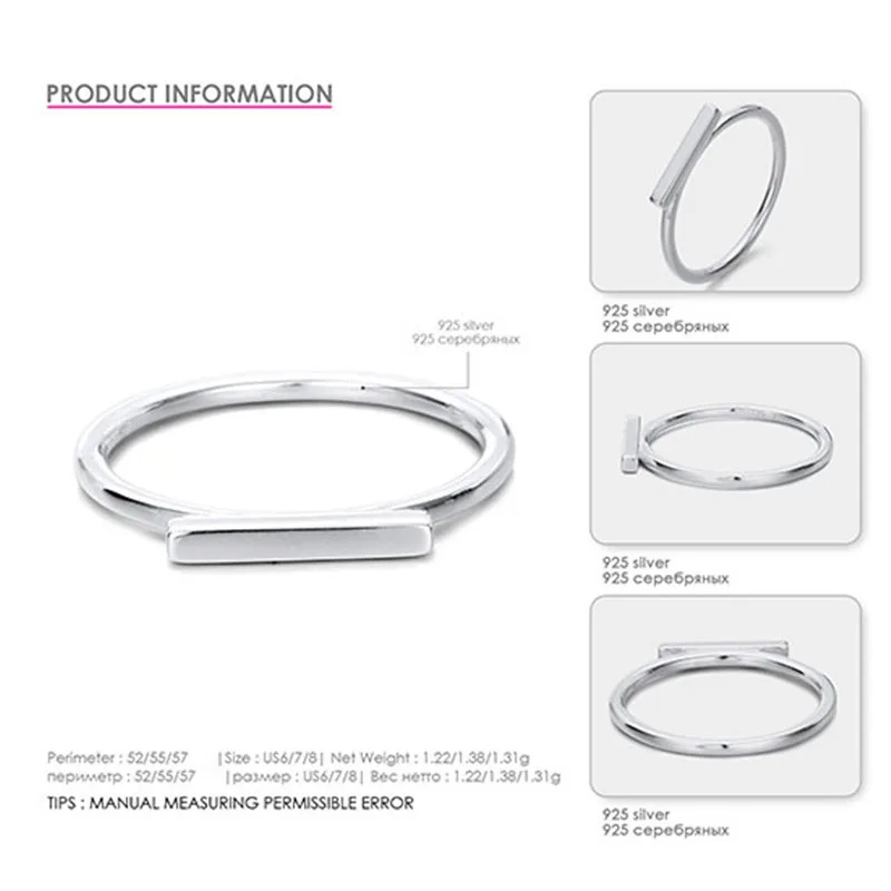 Silver CC кольца из чистого серебра 925 пробы для женщин, Геометрическая палочка, простое кольцо для офиса, простой дизайн, трендовые ювелирные изделия, вечерние, подарочные аксессуары CC4007 - Цвет основного камня: Silver