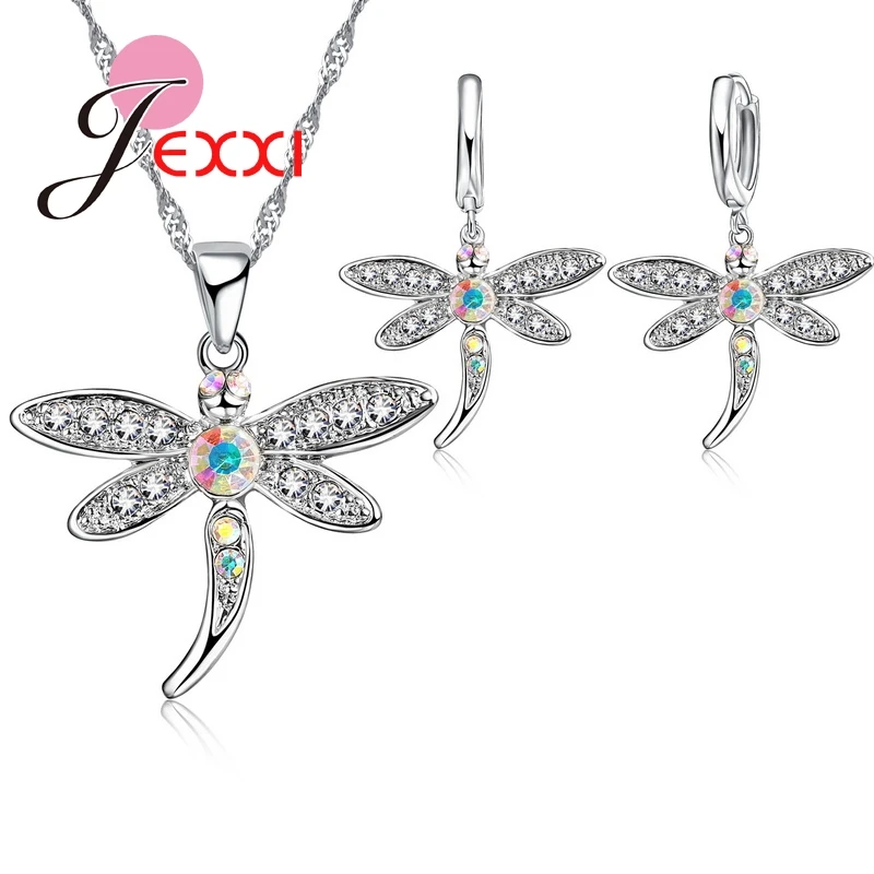 

Hot Sale Fashion Dragonfly Necklaces & Pendants Earrings for Women 925 Sterling Silver Crystal Animal Jewelry Sets
