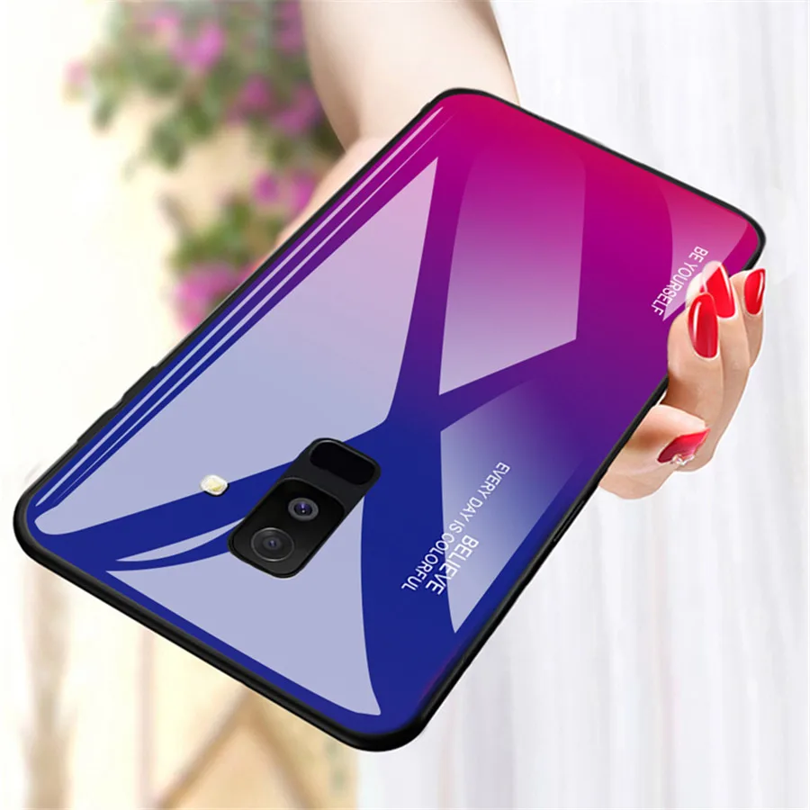 Для samsung A6 Plus 2018 чехол Роскошные зеркало градиент Цвет закаленное Стекло Case для