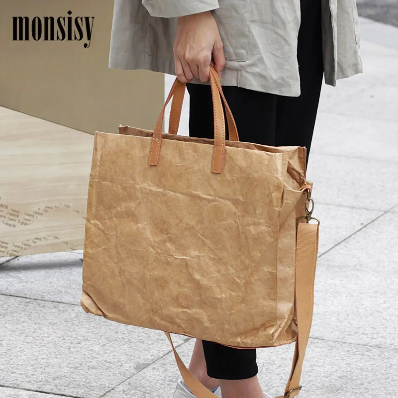 Новинка сумка для покупок Monsisy из крафт бумаги женщин сумки большая тоут 2019