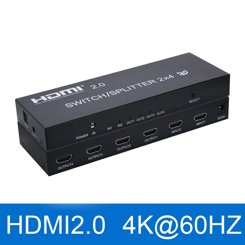 2X4 HDMI переключатель сплиттер 4 к @ 60 Гц YUV 4:4:4 HDR оптический SPDIF + 3 5 мм разъем 2 в Выход