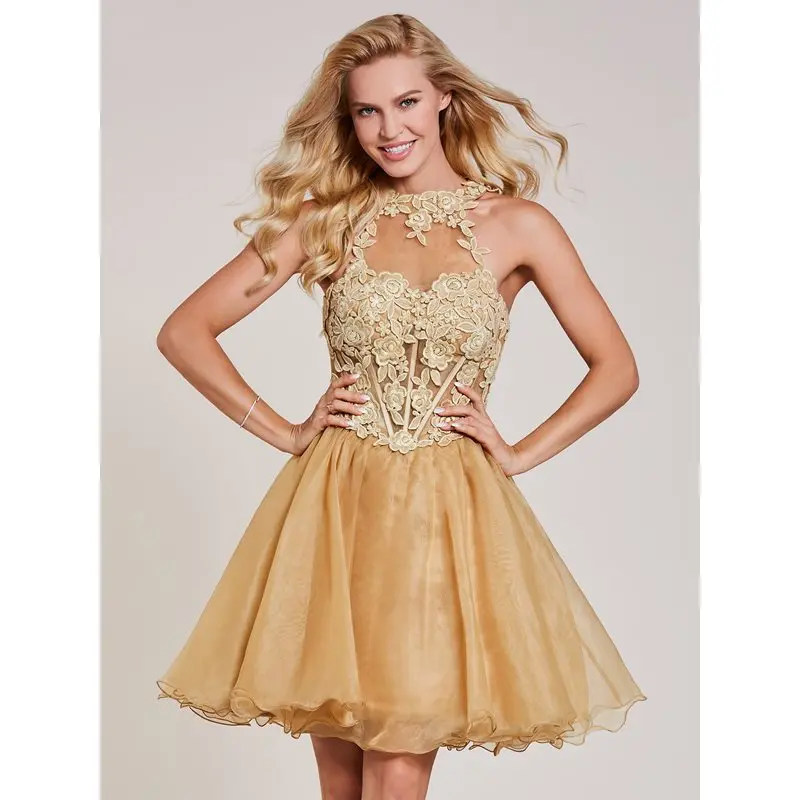 Dressv appliques cocktail dress dark navy scoop neck sleeveless knee length a line beading homecoming short cocktail dresses