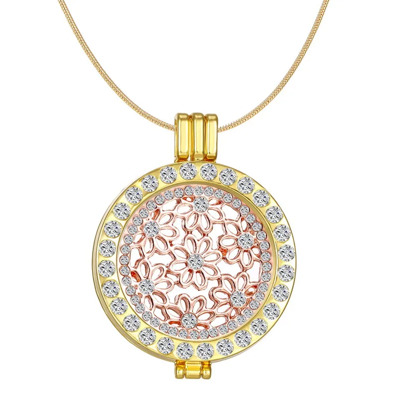 Медальон Подвеска Ожерелье для женщин Bijoux моя монета 33 мм Монета диск кристаллы в форме цветов для рамки - Окраска металла: 6