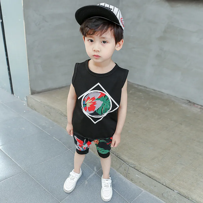 2019 summer boys clothing sets kids fashion cotton printing vest+short pants 2pcs outfits for children boy tracksuit suits |