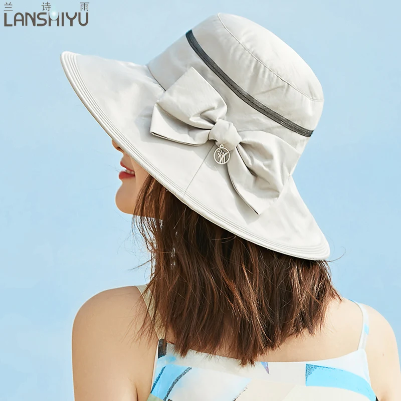 Lanshiyu летнее солнце шляпа для Для женщин packable Chapeu feminino Praia chapeau Femme Лен UPF широкими