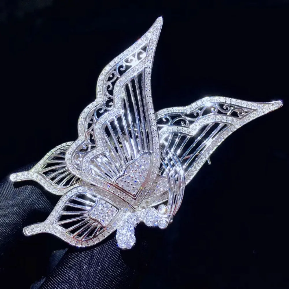 Брошь с полу-булавки брошка Бабочка подвеска двойного назначения белый цвет из