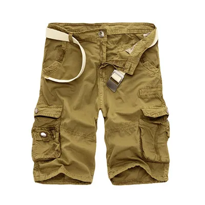 Khaki Мужские военные карго шорты брендовые новые армейские камуфляжные шорты мужские хлопковые свободные рабочие повседневные короткие штаны размера плюс без пояса - Цвет: Khaki