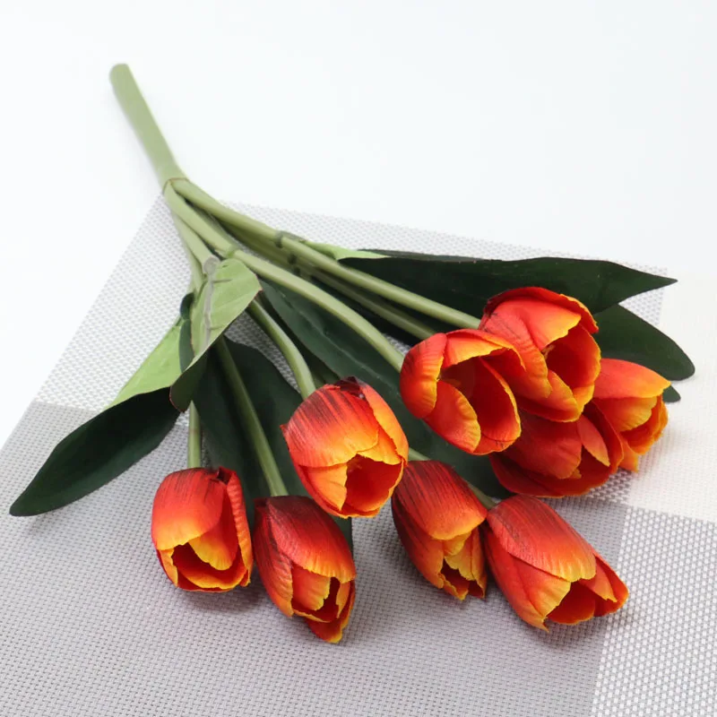 orange red 9 голов букет тюльпанов искусственные цветы для дома гостиной с декоративными шелковыми цветами DIY Свадебные букеты для невесты 1 шт - Цвет: orange red