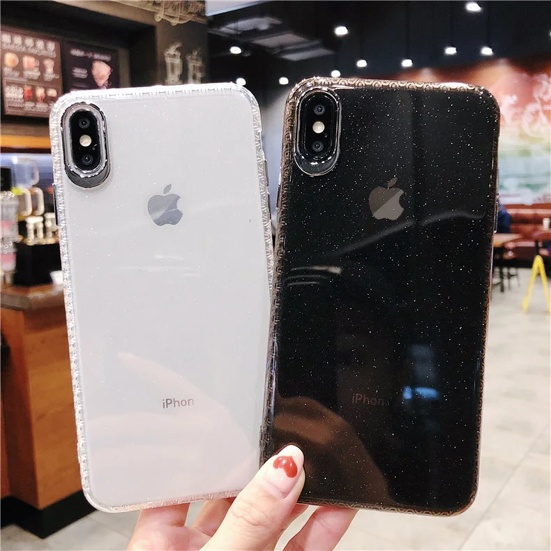 Противоударный прозрачный блестящий чехол для iPhone XS Max XR X металлическая кнопка