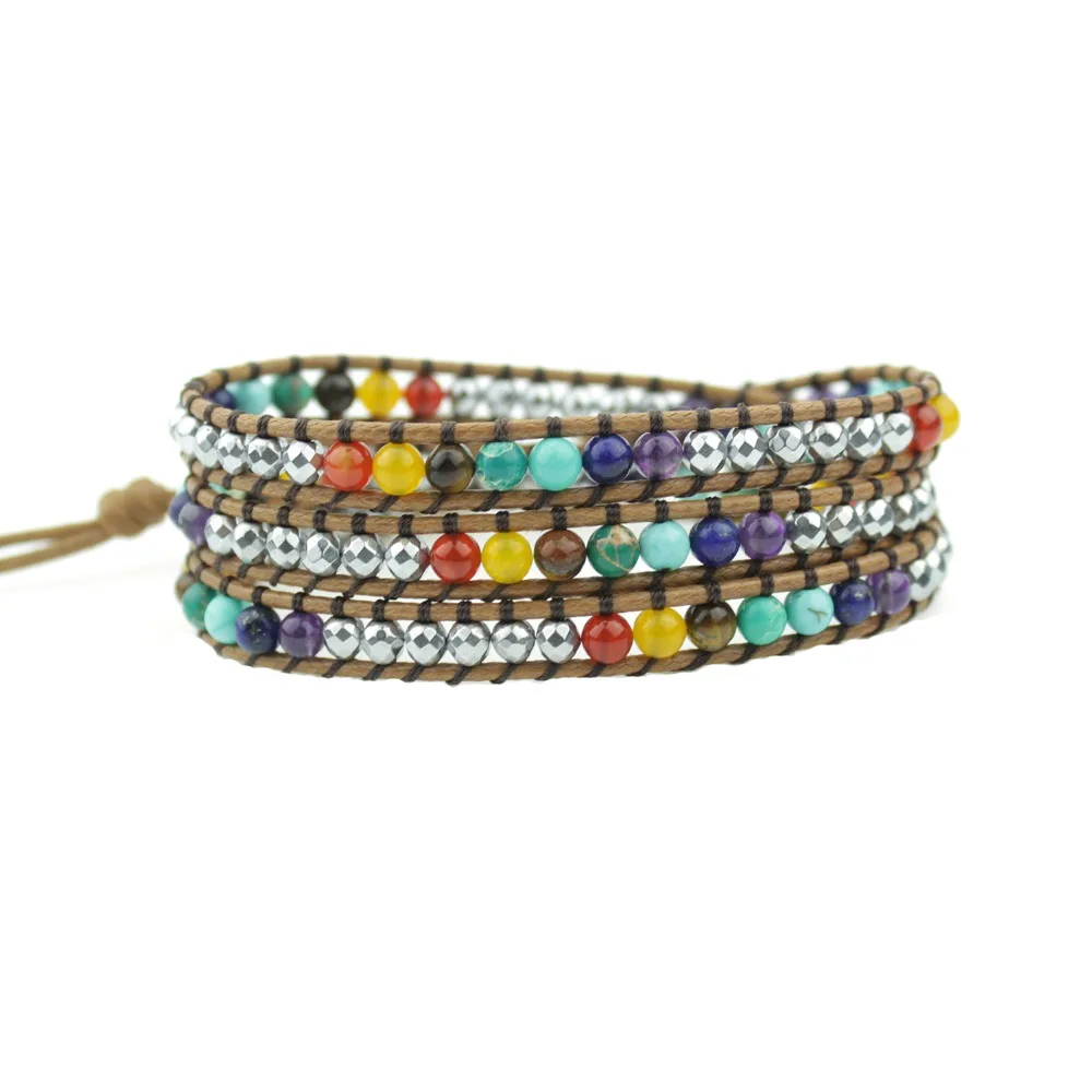 Чакра браслет ювелирные изделия ручной работы кожаный обруч разноцветный