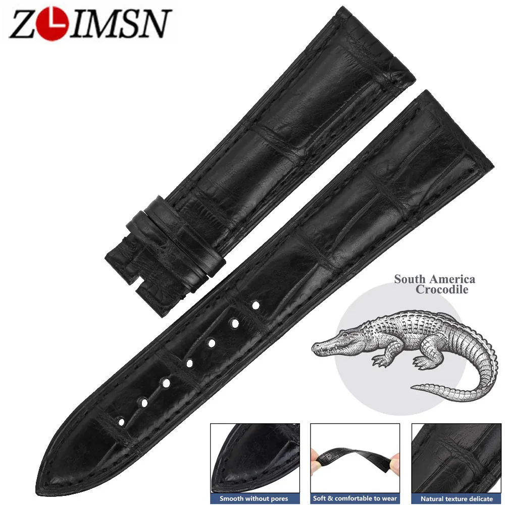 

ZLIMSN Men's Watches Genuine Crocodile Leather Watch Band Belt 14mm-24mm Black Alligator Watchband Suitable For OMEGA Longines