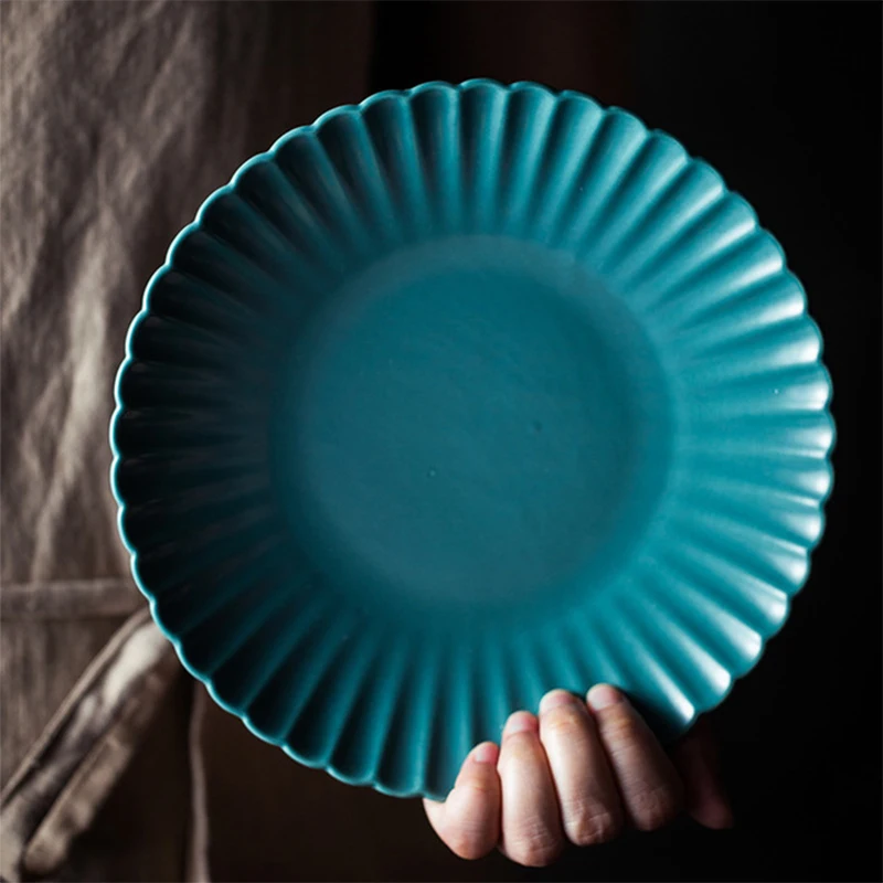 8 дюймов Скандинавская тарелка с хризантемами керамическая матовая глазурь