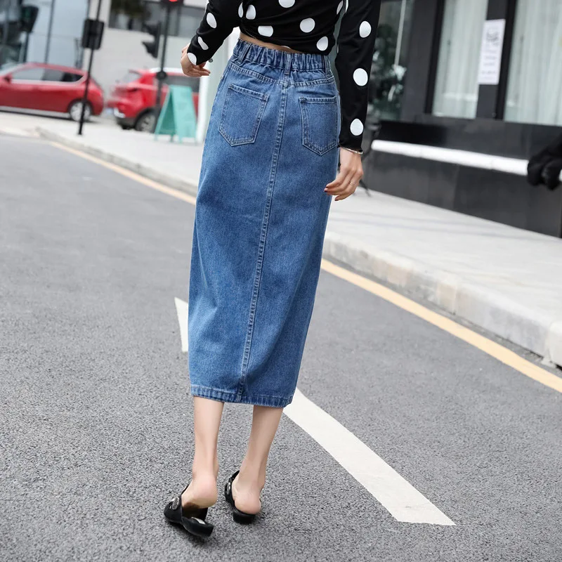 Женская джинсовая юбка демисезонная Длинная свободная повседневная трапеция с