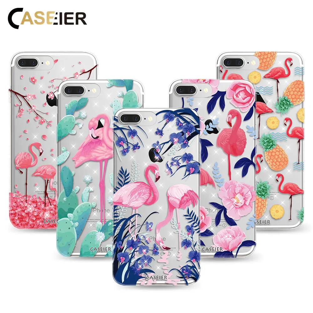Чехол CASEIER для iPhone 8 7 6 6S Plus блестящий силиконовый чехол с фламинго 5 5S Роскошный из